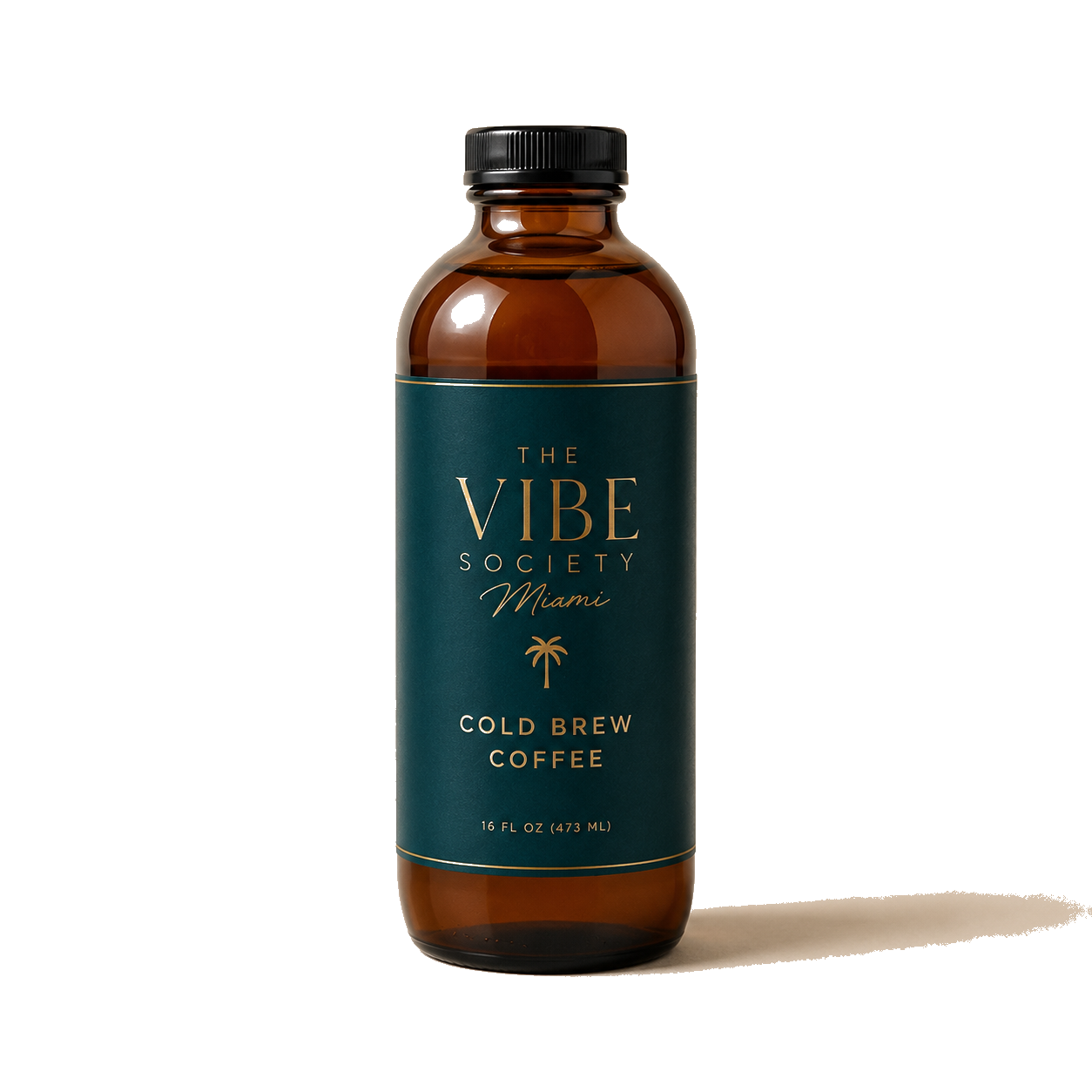 The Vibe Society branded cold brew bottle.